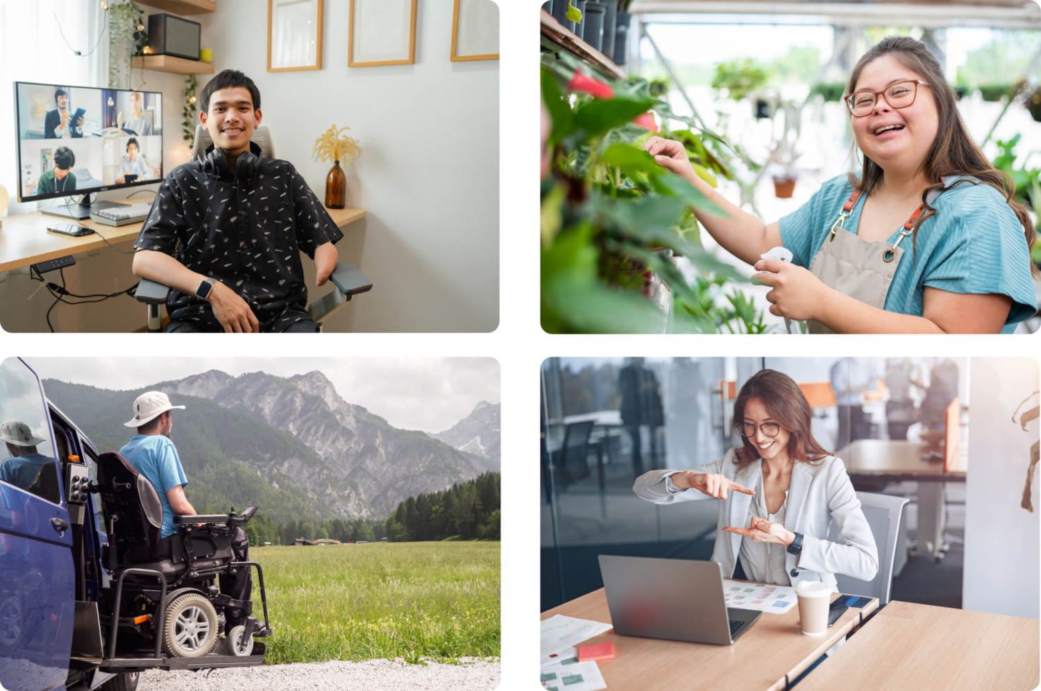 Grid of people living independent lives.